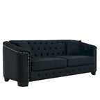 Canapé Chesterfield en velours beige / gris / noir avec capitonnage et garniture cloutée, 3 places
