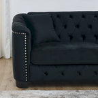 Canapé Chesterfield en velours beige / gris / noir avec capitonnage et garniture cloutée, 3 places