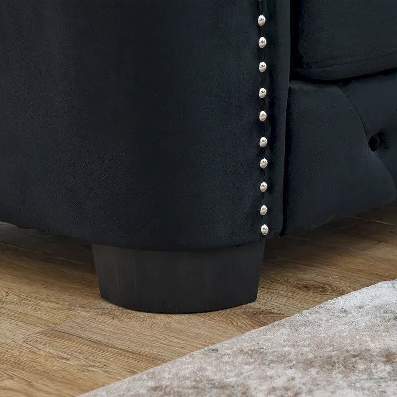 Canapé Chesterfield en velours beige / gris / noir avec capitonnage et garniture cloutée, 3 places
