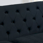 Canapé Chesterfield en velours beige / gris / noir avec capitonnage et garniture cloutée, 3 places