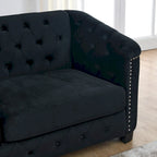 Canapé Chesterfield en velours beige / gris / noir avec capitonnage et garniture cloutée, 3 places