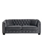Canapé Chesterfield en velours beige / gris / noir avec capitonnage et garniture cloutée, 3 places