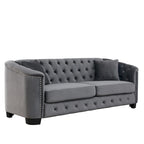 Canapé Chesterfield en velours beige / gris / noir avec capitonnage et garniture cloutée, 3 places