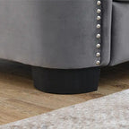 Canapé Chesterfield en velours beige / gris / noir avec capitonnage et garniture cloutée, 3 places