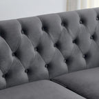 Canapé Chesterfield en velours beige / gris / noir avec capitonnage et garniture cloutée, 3 places