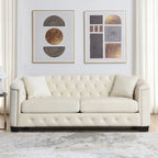 Canapé Chesterfield en velours beige / gris / noir avec capitonnage et garniture cloutée, 3 places