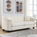 Canapé Chesterfield en velours beige / gris / noir avec capitonnage et garniture cloutée, 3 places