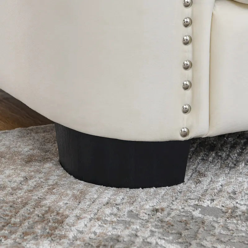 Canapé Chesterfield en velours beige / gris / noir avec capitonnage et garniture cloutée, 3 places