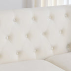 Canapé Chesterfield en velours beige / gris / noir avec capitonnage et garniture cloutée, 3 places
