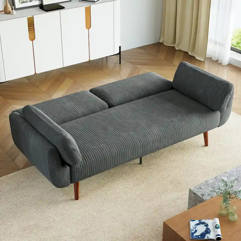 Causeuse convertible en velours côtelé multicolore avec dossier réglable, 2 places
