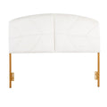 Tête de lit capitonnée en velours crème / noir / gris avec cadre en métal doré, assemblage par 1 personne