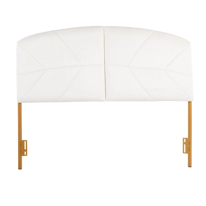 Tête de lit capitonnée en velours crème / noir / gris avec cadre en métal doré, assemblage par 1 personne