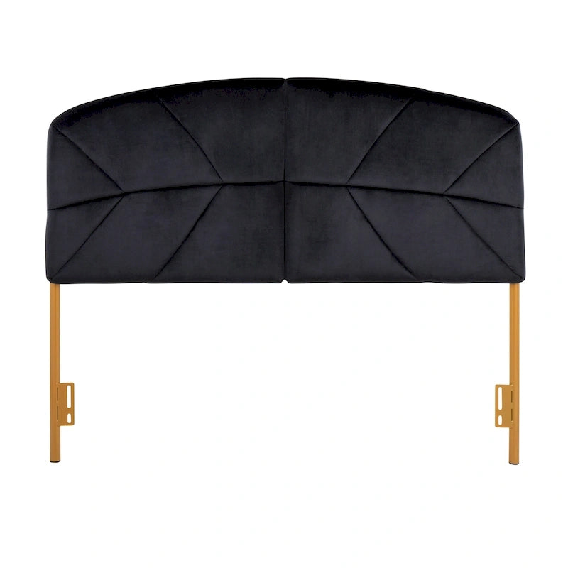 Tête de lit capitonnée en velours crème / noir / gris avec cadre en métal doré, assemblage par 1 personne