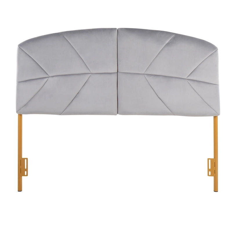 Tête de lit capitonnée en velours crème / noir / gris avec cadre en métal doré, assemblage par 1 personne