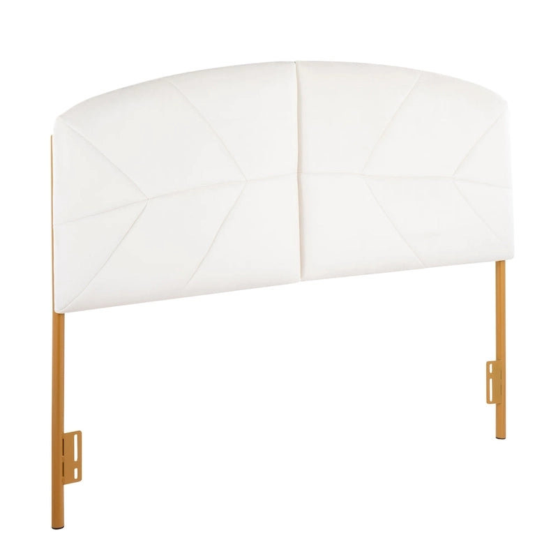 Tête de lit capitonnée en velours crème / noir / gris avec cadre en métal doré, assemblage par 1 personne