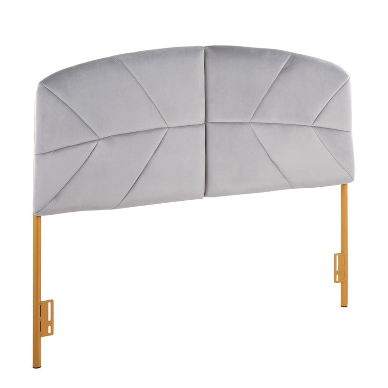 Tête de lit capitonnée en velours crème / noir / gris avec cadre en métal doré, assemblage par 1 personne