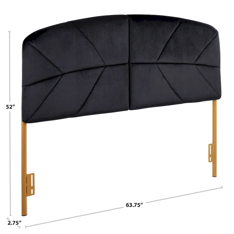 Tête de lit capitonnée en velours crème / noir / gris avec cadre en métal doré, assemblage par 1 personne
