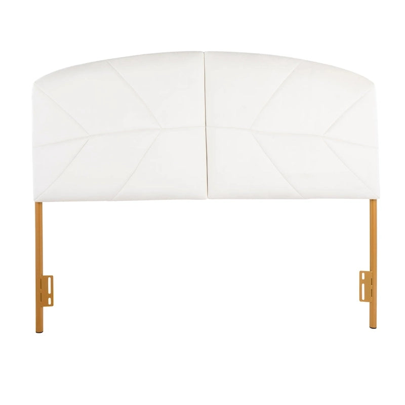 Tête de lit capitonnée en velours crème / noir / gris avec cadre en métal doré, assemblage par 1 personne