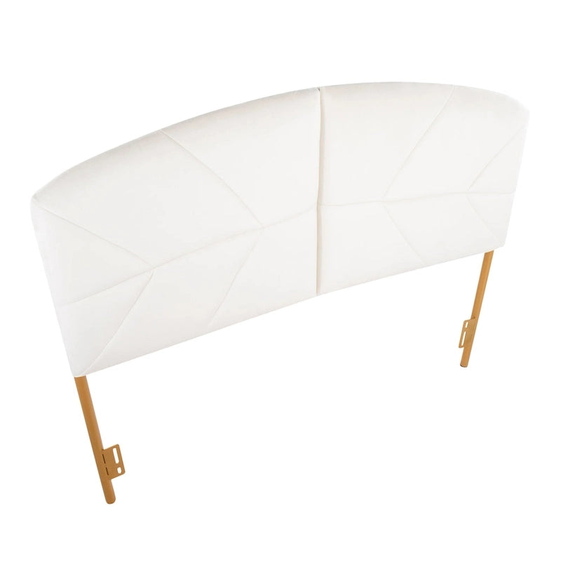 Tête de lit capitonnée en velours crème / noir / gris avec cadre en métal doré, assemblage par 1 personne