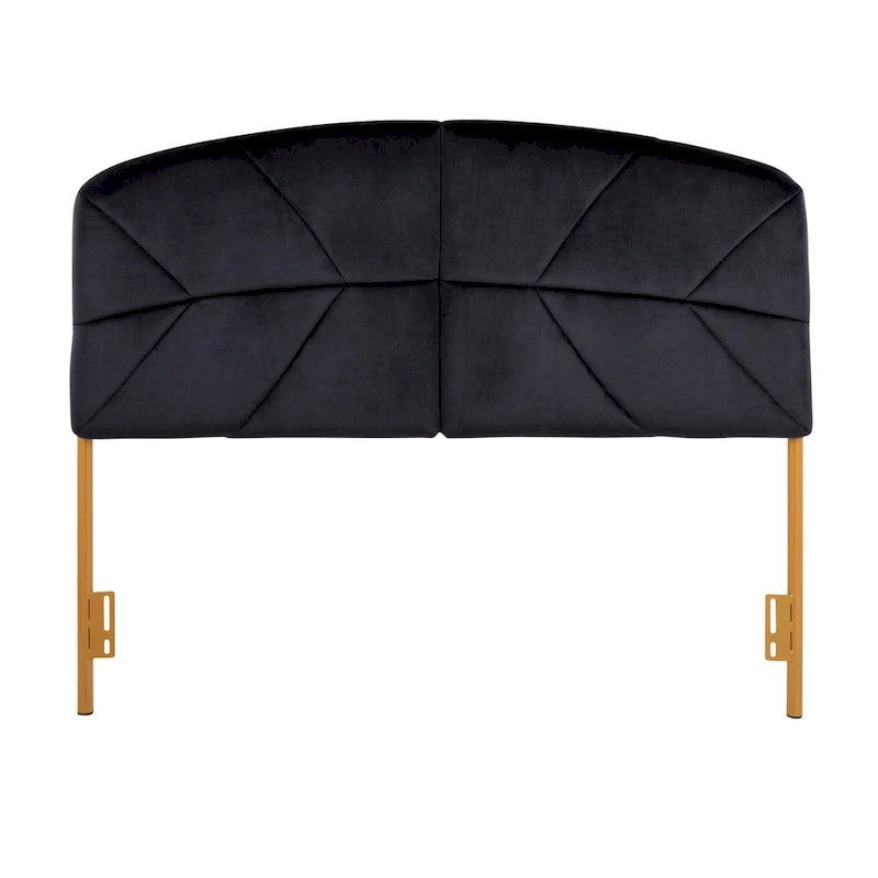 Tête de lit capitonnée en velours crème / noir / gris avec cadre en métal doré, assemblage par 1 personne