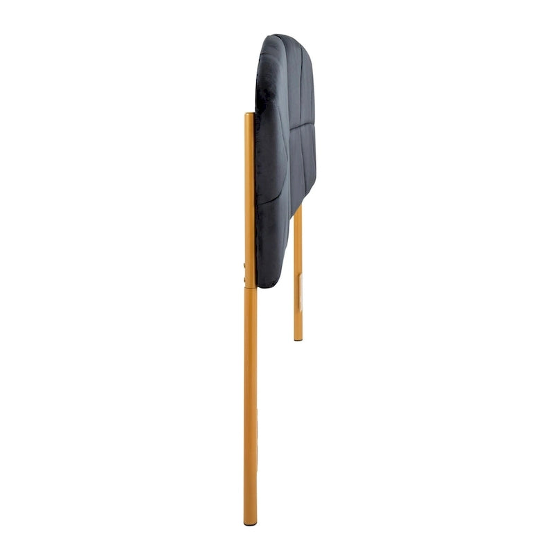 Tête de lit capitonnée en velours crème / noir / gris avec cadre en métal doré, assemblage par 1 personne