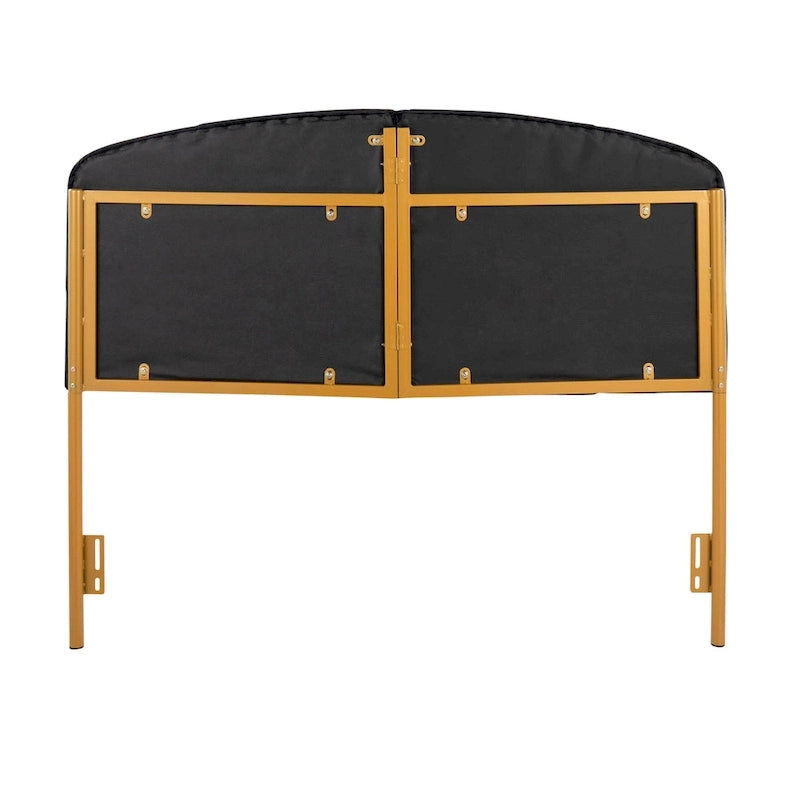 Tête de lit capitonnée en velours crème / noir / gris avec cadre en métal doré, assemblage par 1 personne