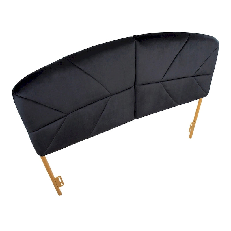 Tête de lit capitonnée en velours crème / noir / gris avec cadre en métal doré, assemblage par 1 personne