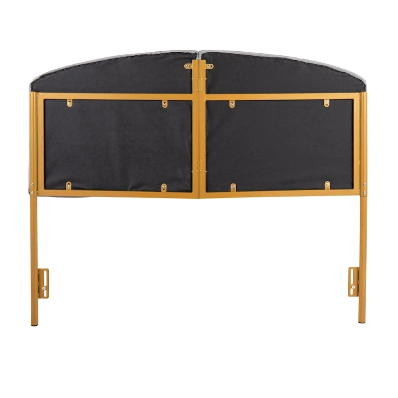 Tête de lit capitonnée en velours crème / noir / gris avec cadre en métal doré, assemblage par 1 personne