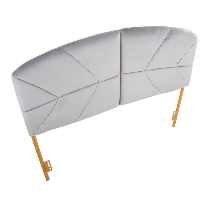 Tête de lit capitonnée en velours crème / noir / gris avec cadre en métal doré, assemblage par 1 personne