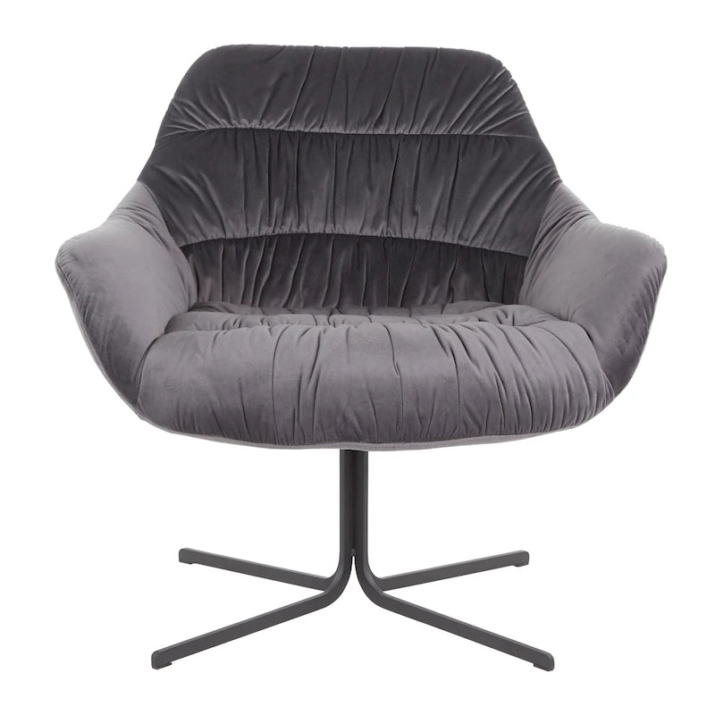 Fauteuil lounge pivotant à 360 degrés en velours tufté gris/chartreuse avec piètement en métal noir, 1 place