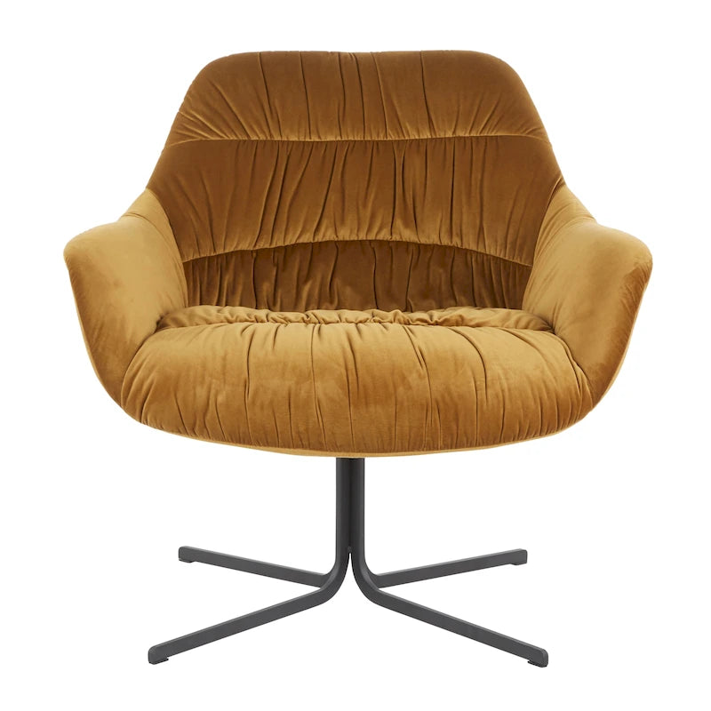 Fauteuil lounge pivotant à 360 degrés en velours tufté gris/chartreuse avec piètement en métal noir, 1 place