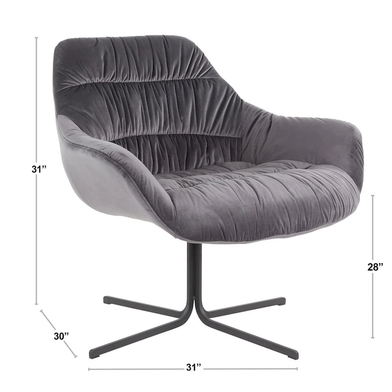 Fauteuil lounge pivotant à 360 degrés en velours tufté gris/chartreuse avec piètement en métal noir, 1 place
