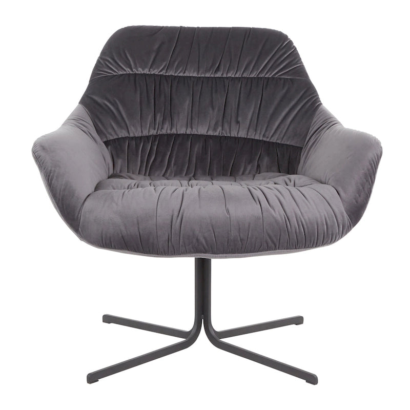 Fauteuil lounge pivotant à 360 degrés en velours tufté gris/chartreuse avec piètement en métal noir, 1 place