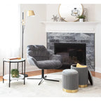 Fauteuil lounge pivotant à 360 degrés en velours tufté gris/chartreuse avec piètement en métal noir, 1 place