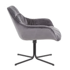 Fauteuil lounge pivotant à 360 degrés en velours tufté gris/chartreuse avec piètement en métal noir, 1 place