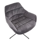 Fauteuil lounge pivotant à 360 degrés en velours tufté gris/chartreuse avec piètement en métal noir, 1 place