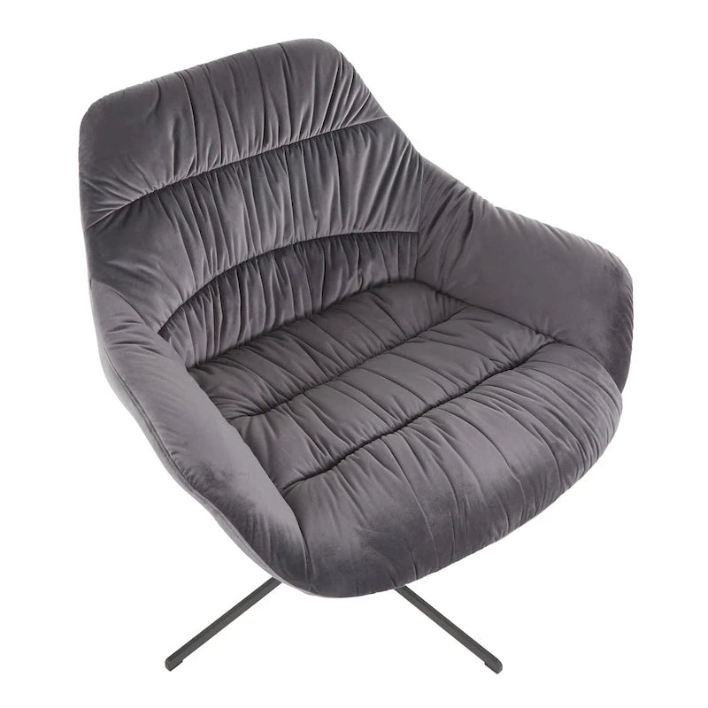 Fauteuil lounge pivotant à 360 degrés en velours tufté gris/chartreuse avec piètement en métal noir, 1 place