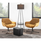 Fauteuil lounge pivotant à 360 degrés en velours tufté gris/chartreuse avec piètement en métal noir, 1 place