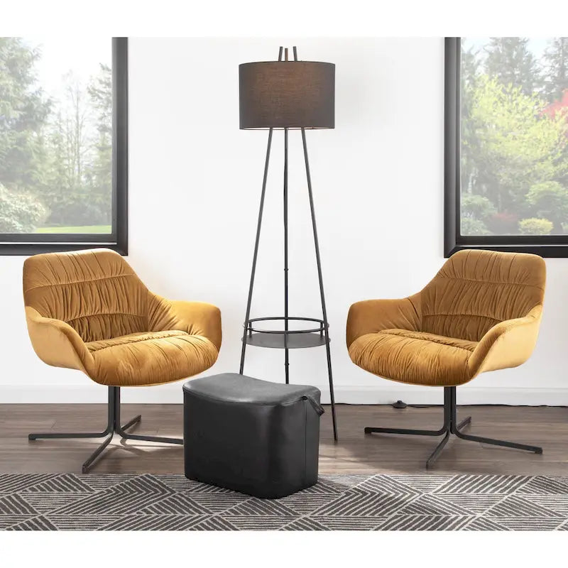 Fauteuil lounge pivotant à 360 degrés en velours tufté gris/chartreuse avec piètement en métal noir, 1 place