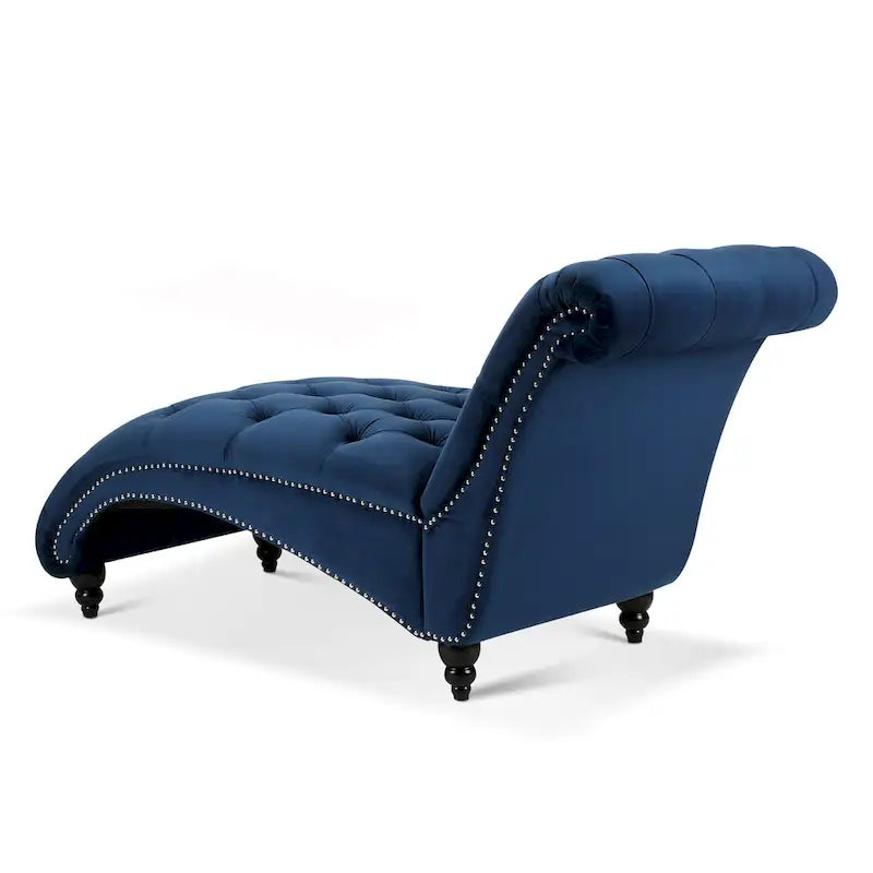 Méridienne capitonnée en velours bleu avec pieds en bouleau en forme de gourde, 1 place