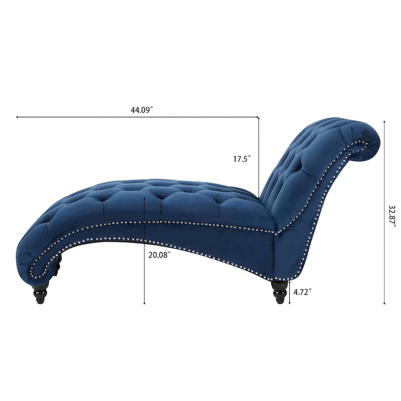 Méridienne capitonnée en velours bleu avec pieds en bouleau en forme de gourde, 1 place
