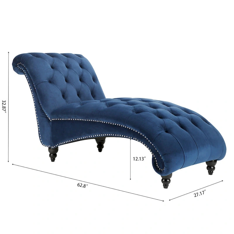 Méridienne capitonnée en velours bleu avec pieds en bouleau en forme de gourde, 1 place