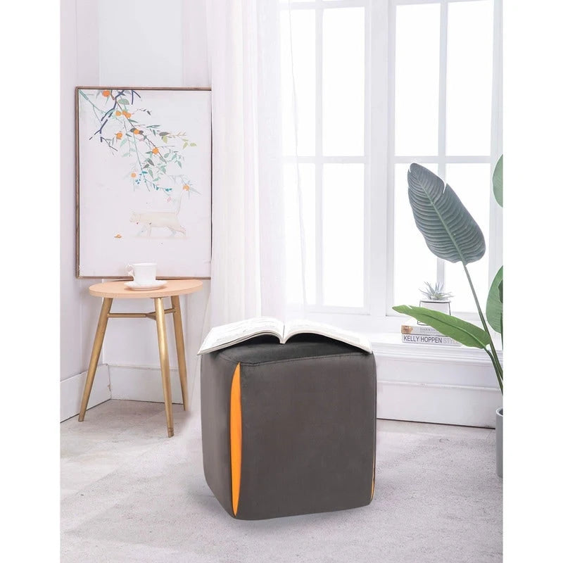 Repose-pieds/pouf rond en velours bleu / bleu clair / gris foncé / gris clair, pour 1 personne