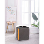 Repose-pieds/pouf rond en velours bleu / bleu clair / gris foncé / gris clair, pour 1 personne
