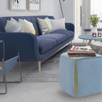 Repose-pieds/pouf rond en velours bleu / bleu clair / gris foncé / gris clair, pour 1 personne