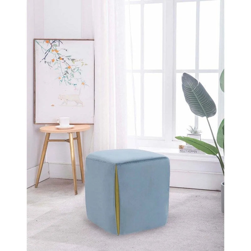 Repose-pieds/pouf rond en velours bleu / bleu clair / gris foncé / gris clair, pour 1 personne