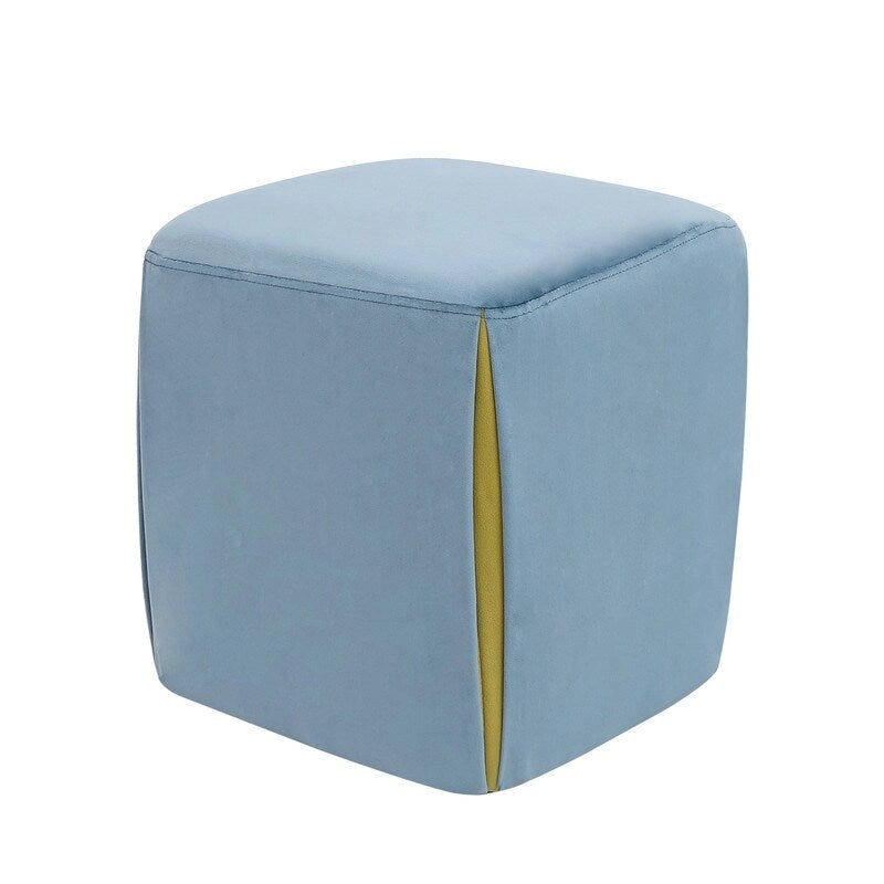 Repose-pieds/pouf rond en velours bleu / bleu clair / gris foncé / gris clair, pour 1 personne