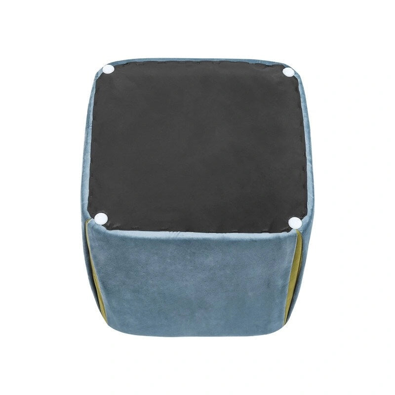 Repose-pieds/pouf rond en velours bleu / bleu clair / gris foncé / gris clair, pour 1 personne
