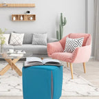 Repose-pieds/pouf rond en velours bleu / bleu clair / gris foncé / gris clair, pour 1 personne
