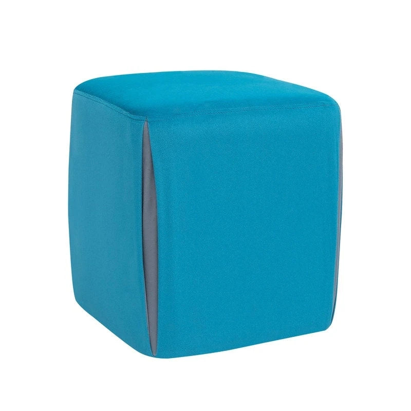Repose-pieds/pouf rond en velours bleu / bleu clair / gris foncé / gris clair, pour 1 personne